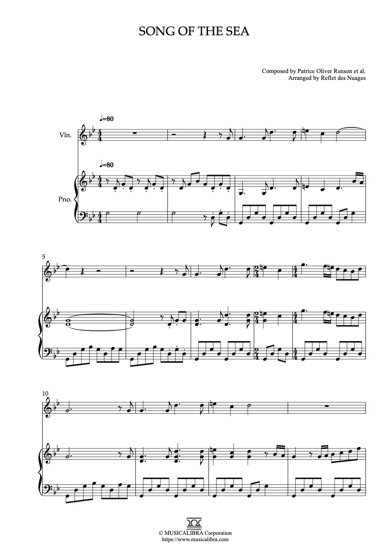 Song of the Sea 編曲楽譜 - ヴァイオリン、ピアノデュエット