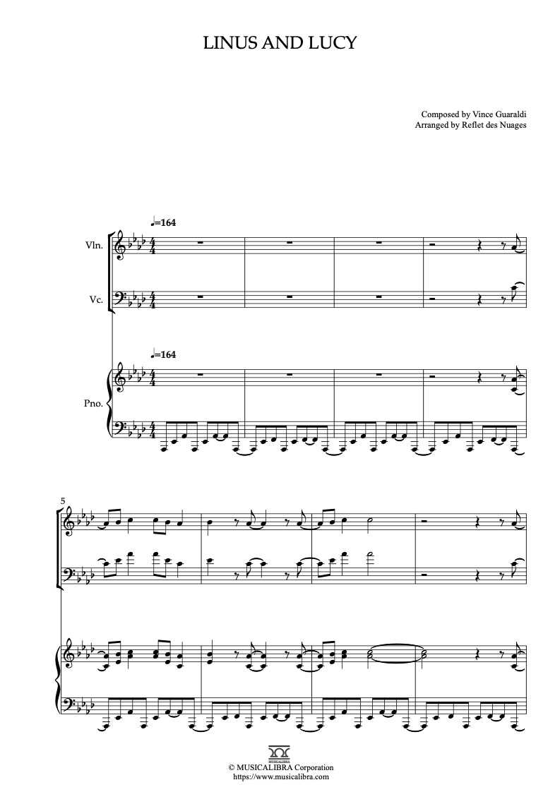 Vince Guaraldi Trio Linus and Lucy 三重奏 乐谱 - 小提琴, 大提琴, 钢琴