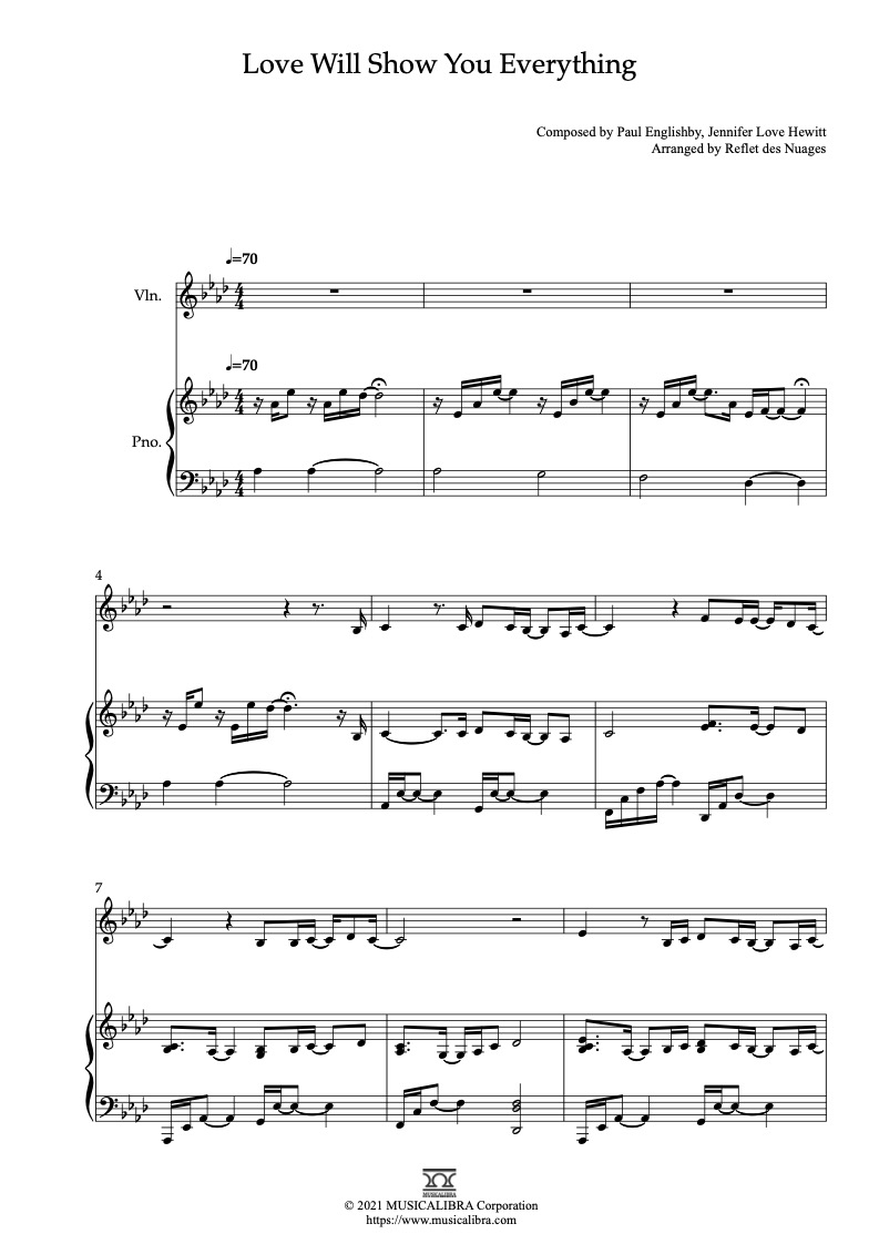 Love Will Show You Everything 二重奏 乐谱 - 小提琴, 钢琴