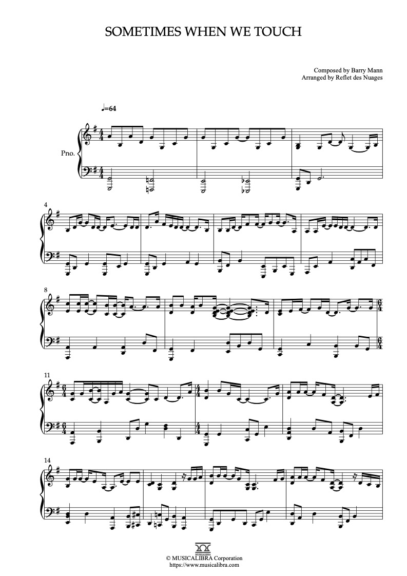 Dan Hill Sometimes When We Touch 钢琴 独奏 乐谱