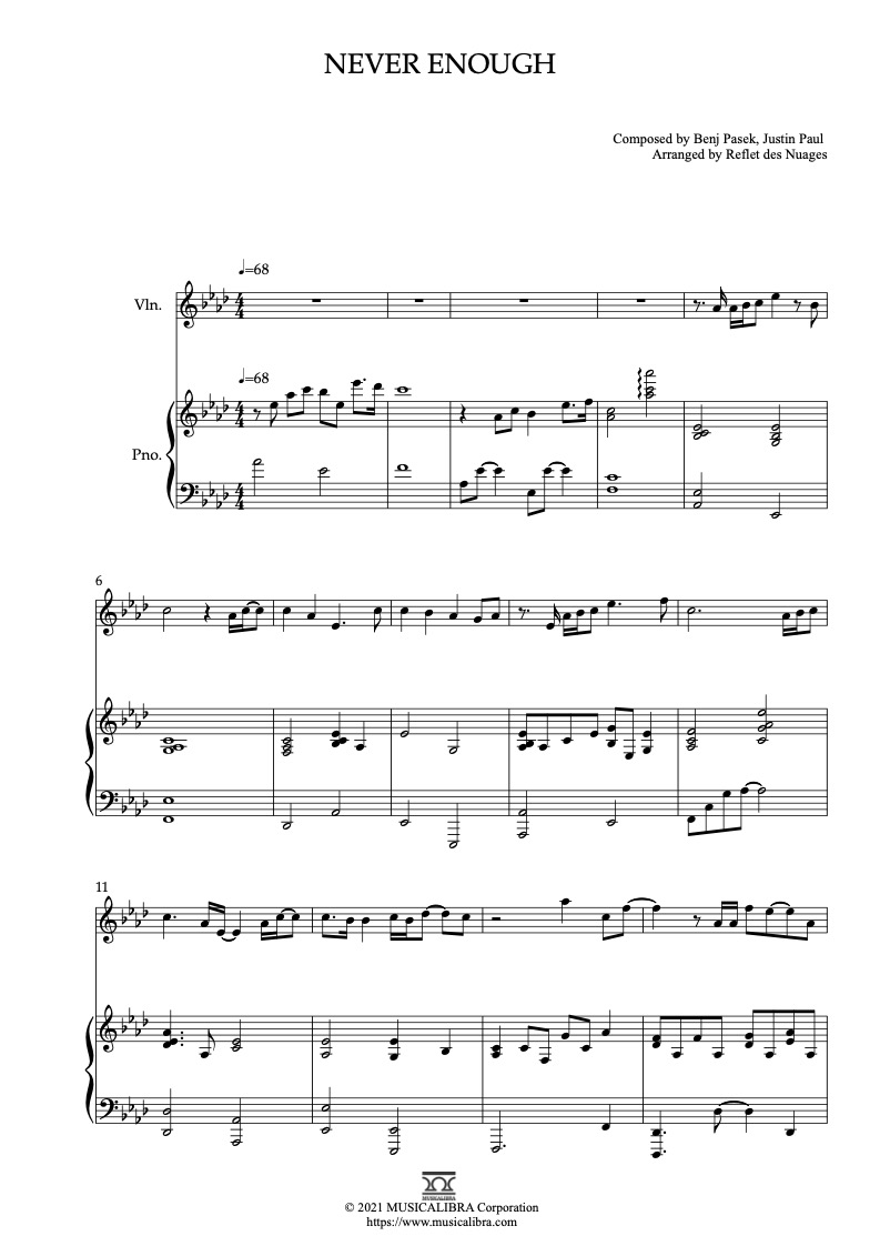 Never Enough From The Greatest Showman 二重奏 樂譜 - 小提琴, 鋼琴