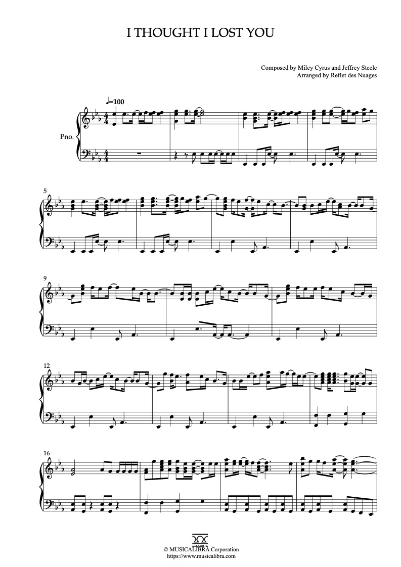 Sheet music of Bolt I Thought I Lost You arranged for piano solo preview page 1