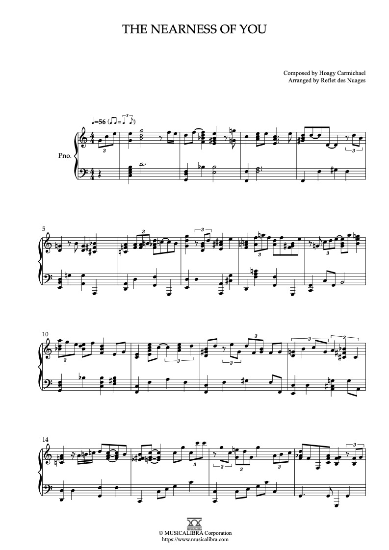 Partitura de The Nearness of You arreglada para piano solo