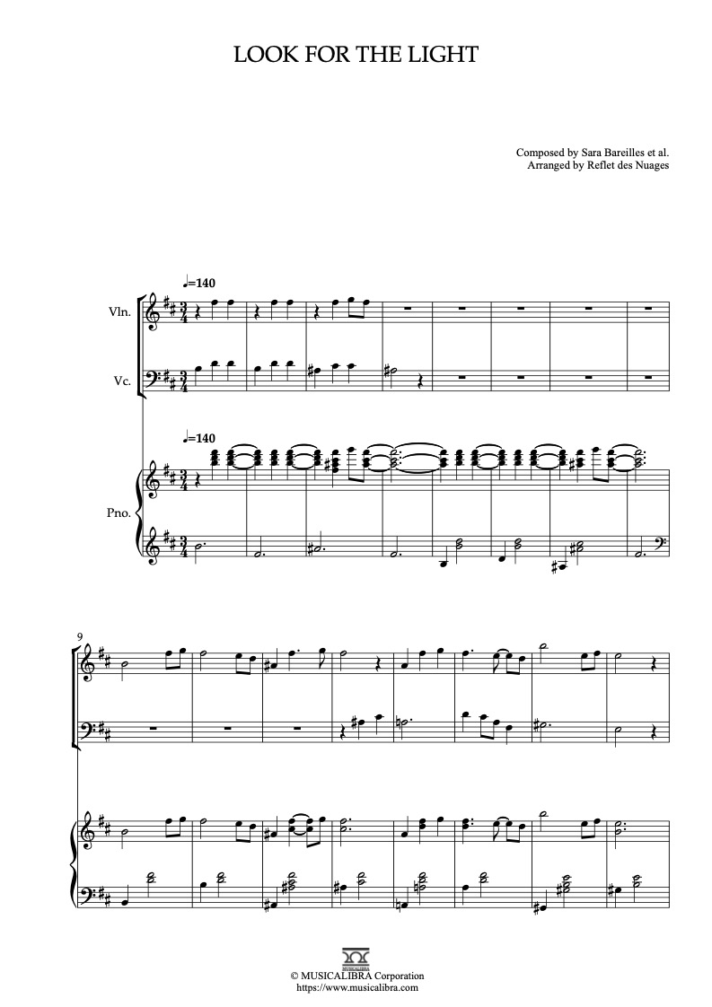 Sara Bareilles Look for the Light 三重奏 乐谱 - 小提琴, 大提琴, 钢琴