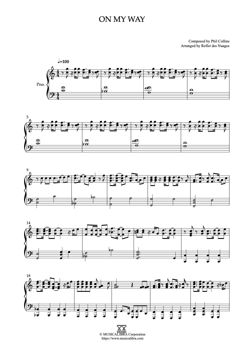 Partitura de Brother Bear On My Way arreglada para piano solo