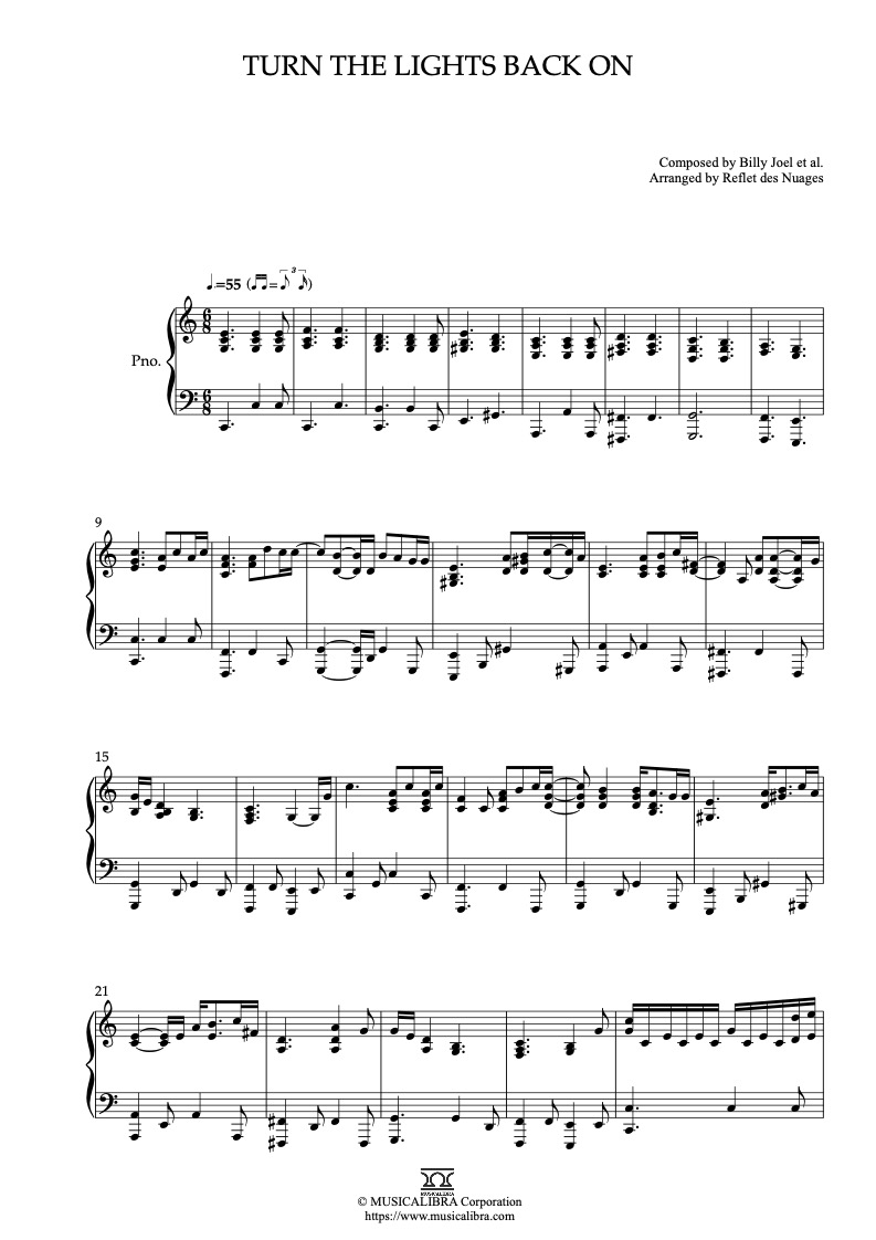 Partitura de Billy Joel Turn the Lights Back On arreglada para piano solo