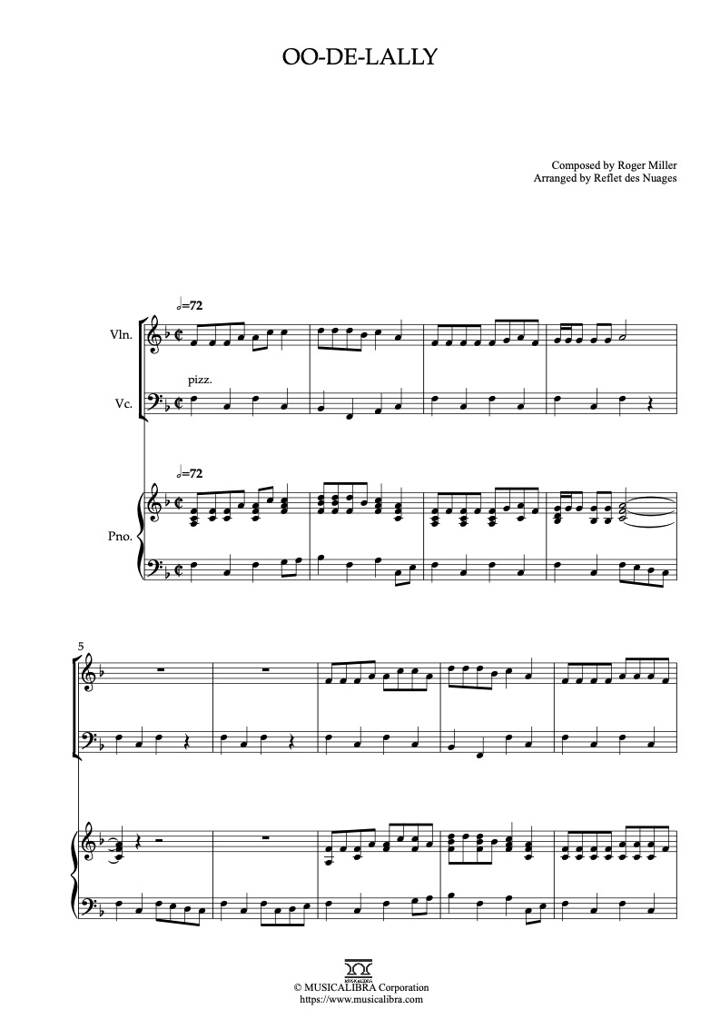 Robin Hood Oo-De-Lally 編曲楽譜 - ヴァイオリン、チェロ、ピアノトリオ