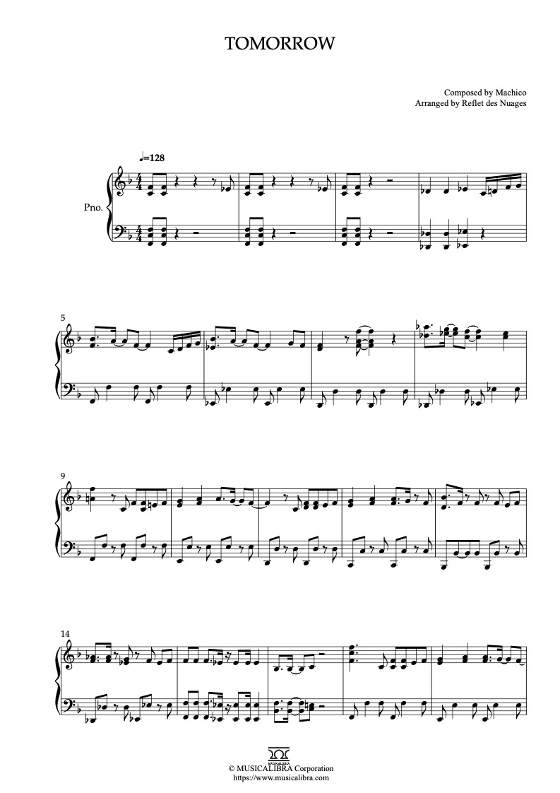Sheet music of Konosuba Tomorrow arranged for piano solo preview page 1