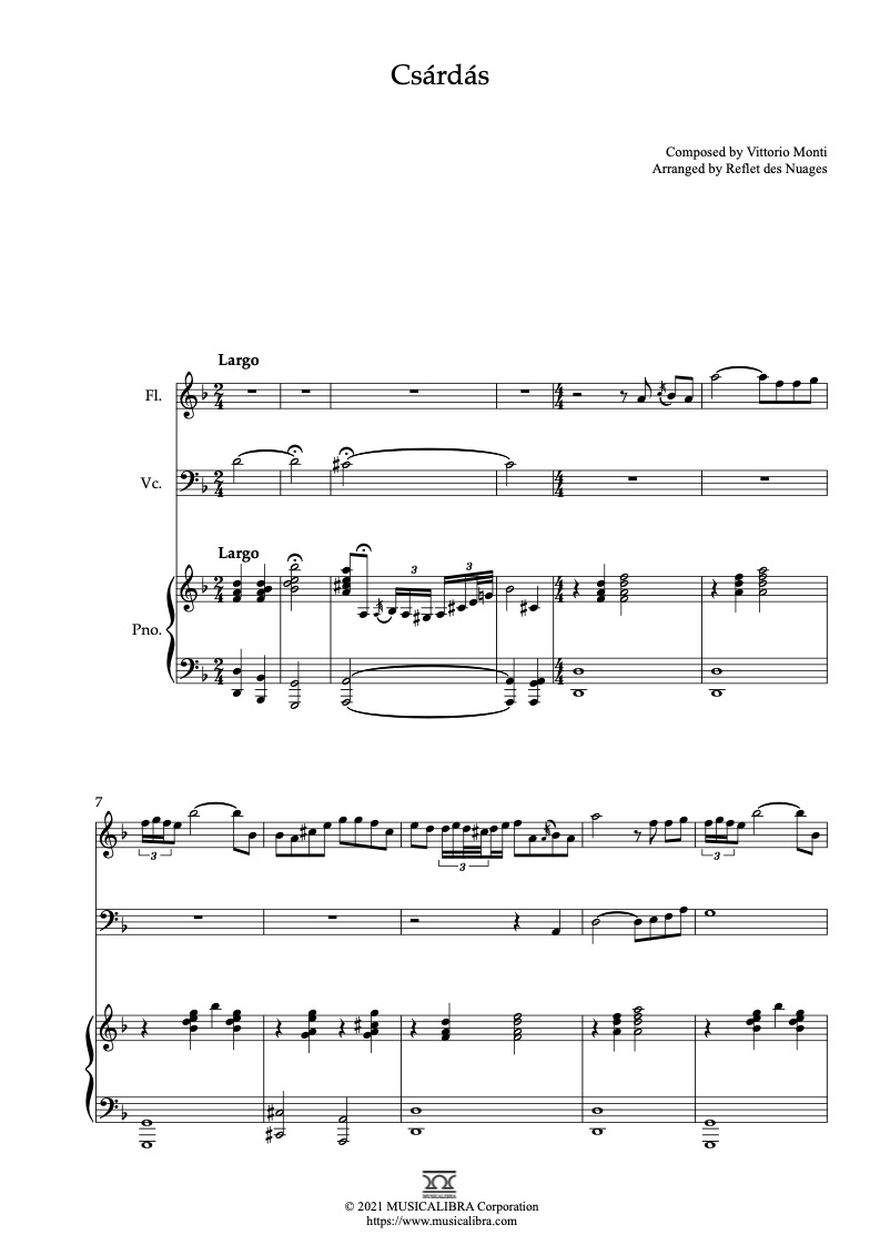 Csárdás 三重奏 乐谱 - 长笛, 大提琴, 钢琴