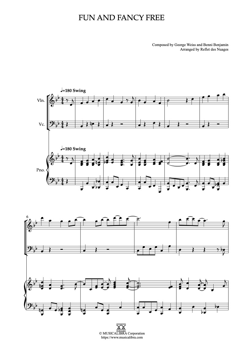 Fun and Fancy Free 三重奏 乐谱 - 小提琴, 大提琴, 钢琴