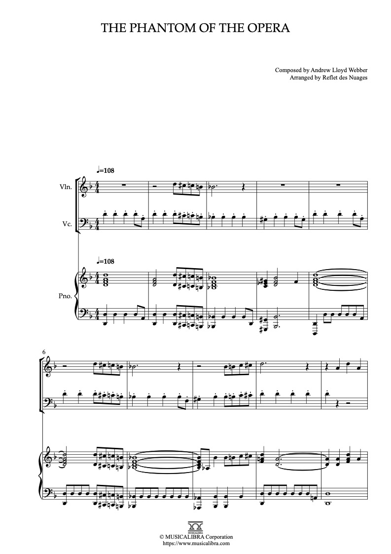 The Phantom of the Opera 編曲楽譜 - ヴァイオリン、チェロ、ピアノトリオ