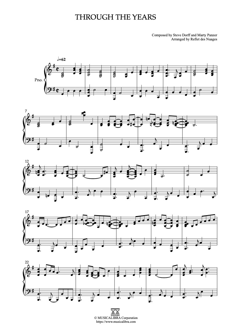 Sheet music of Kenny Rogers Through the Years arranged for piano solo preview page 1