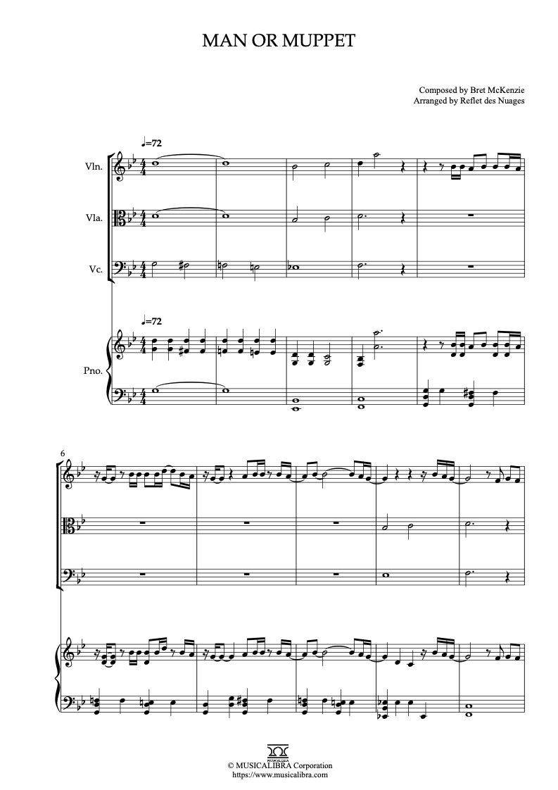 Partitura de The Muppets Man or Muppet arreglada para cuarteto de violín, viola, violonchelo y piano
