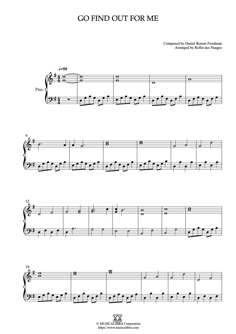 Sheet music of Luca Go Find Out for Me arranged for piano solo preview page 1