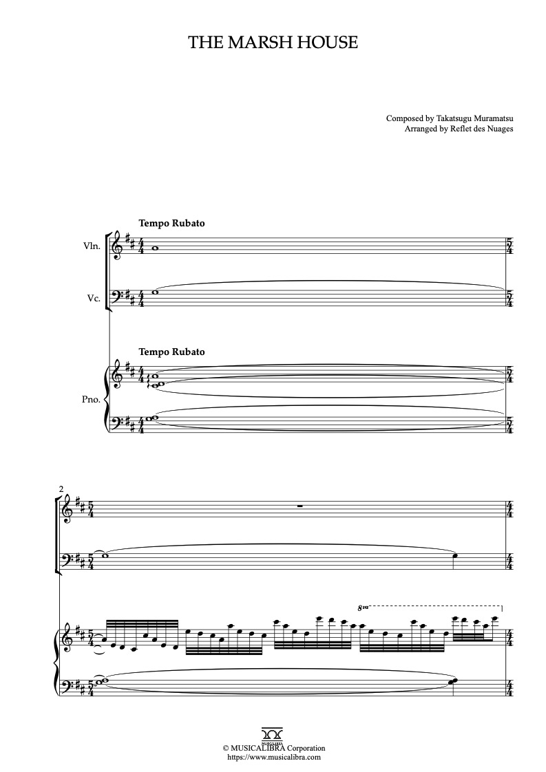 Partitura de When Marnie Was There The Marsh House arreglada para trío de violín, violonchelo y piano