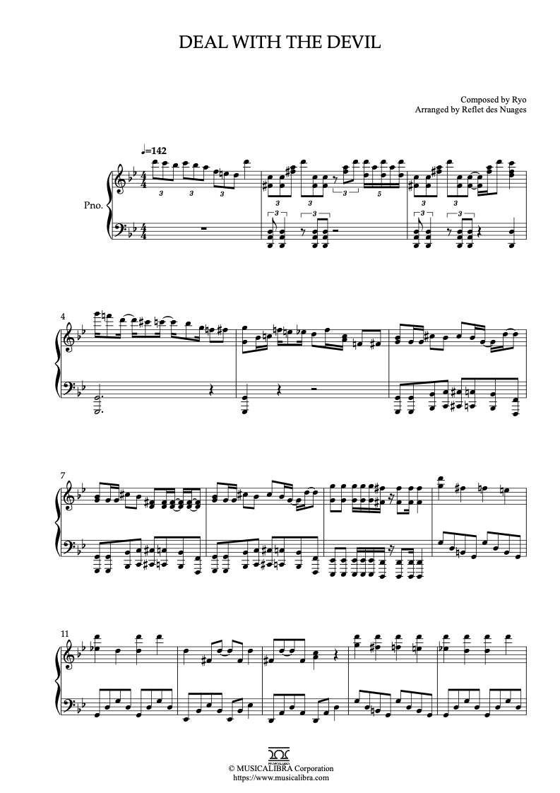 Sheet music of Kakegurui Deal With the Devil arranged for piano solo preview page 1