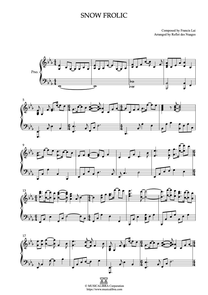 Sheet music of Love Story Snow Frolic arranged for piano solo preview page 1