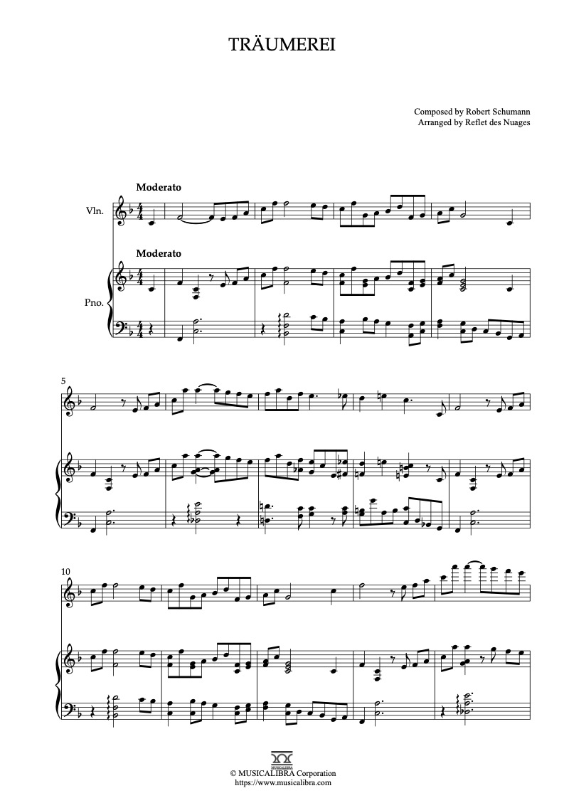Schumann: Kinderszenen Op.15, VII. Träumerei 바이올린 피아노 듀엣 실내악 앙상블 편곡 악보