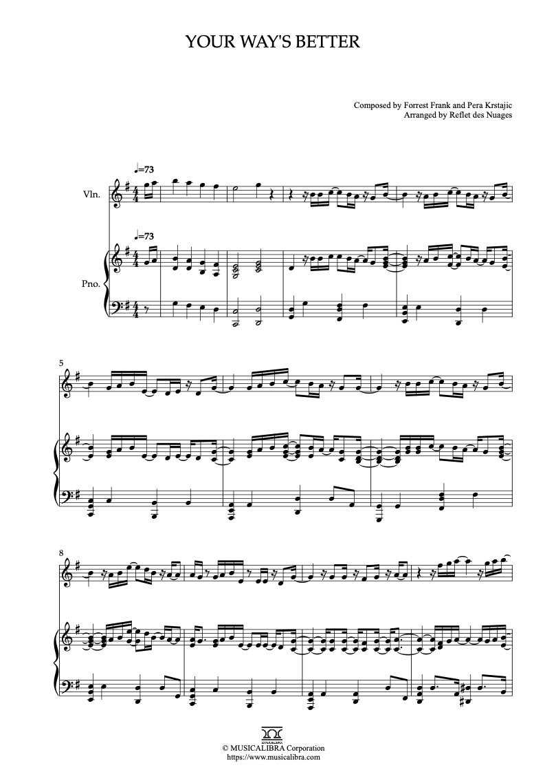 Partitura de YOUR WAY'S BETTER arreglada para dueto de violín y piano