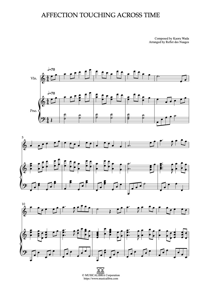 DUET 楽譜] 犬夜叉 時代を越える想い - ヴァイオリン、ピアノ