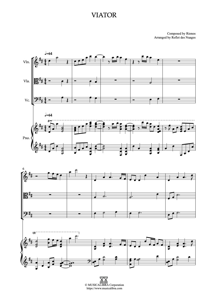 Partitura de Maquia: When the Promised Flower Blooms Viator arreglada para cuarteto de violín, viola, violonchelo y piano