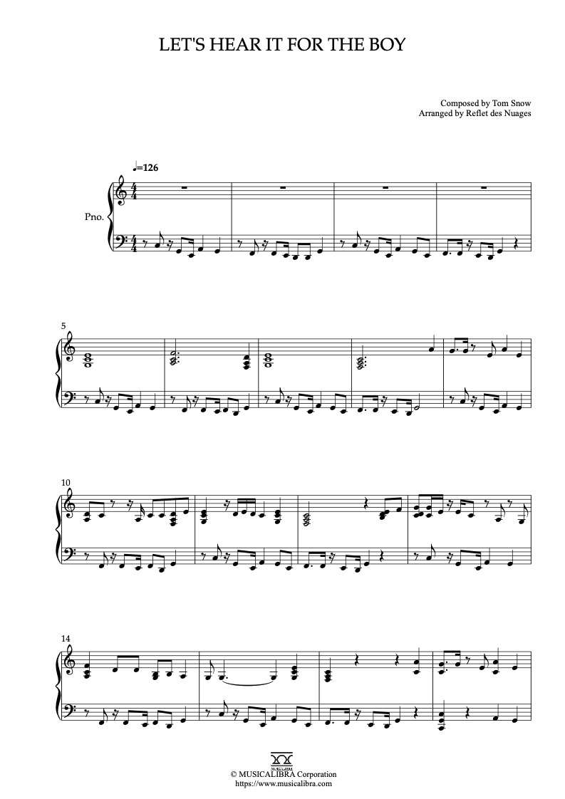 Sheet music of Deniece Williams Let's Hear It for the Boy arranged for piano solo preview page 1