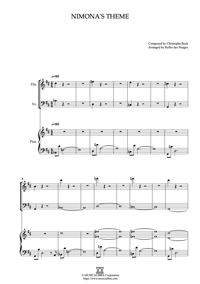 Nimona's Theme 三重奏 乐谱 - 小提琴, 大提琴, 钢琴