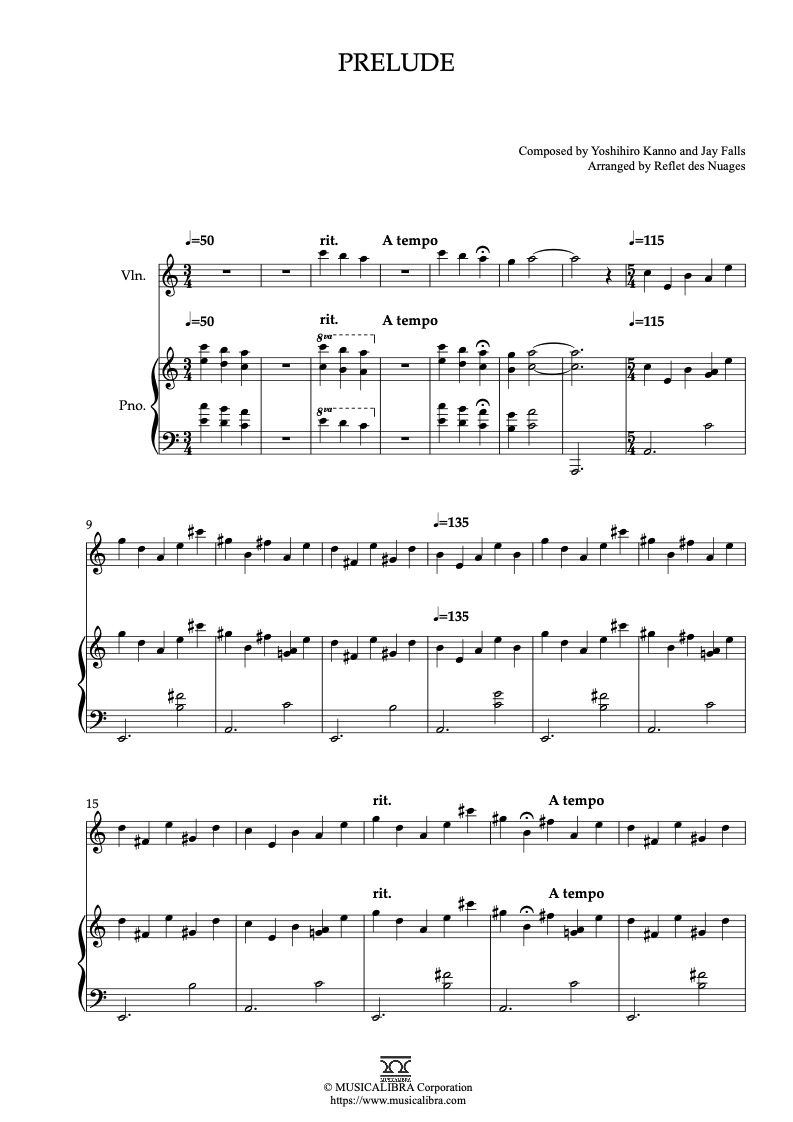 Angel's Egg Prelude 二重奏 乐谱 - 小提琴, 钢琴