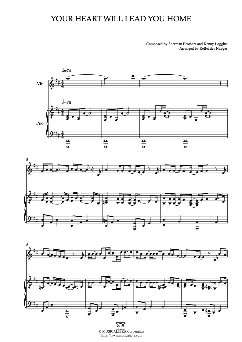 Partitura de The Tigger Movie Your Heart Will Lead You Home arreglada para dueto de violín y piano