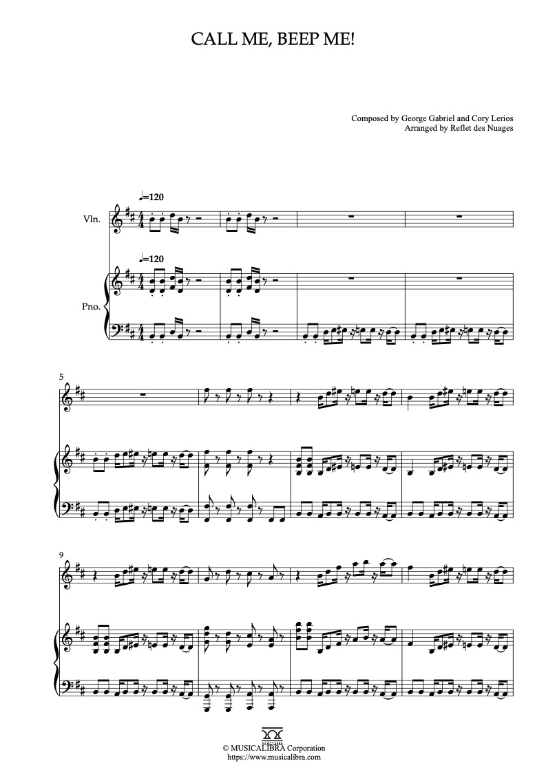 Partitura de Kim Possible Call Me, Beep Me! arreglada para dueto de violín y piano