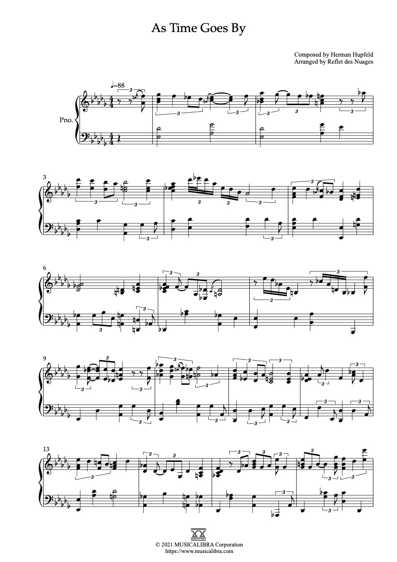 PIANO SOLO 楽譜] As Time Goes By ピアノ 編曲 楽譜 : MUSICALIBRA JAPAN