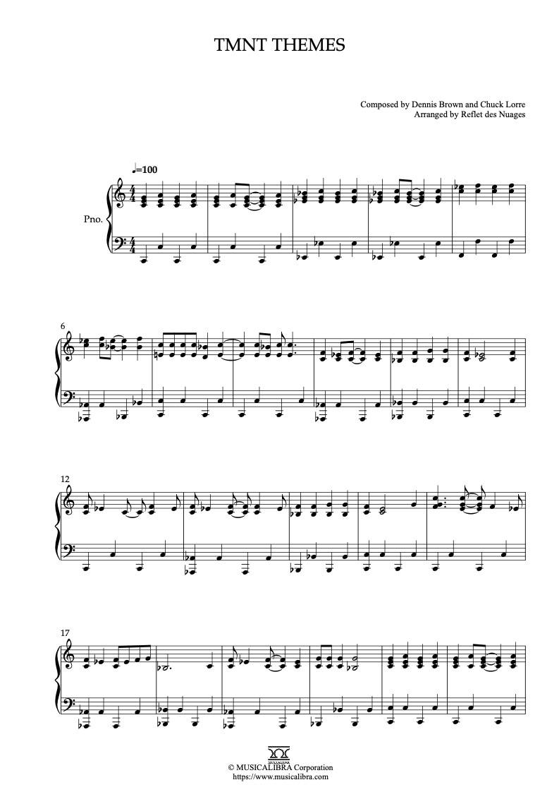 TMNT Themes 钢琴 独奏 乐谱