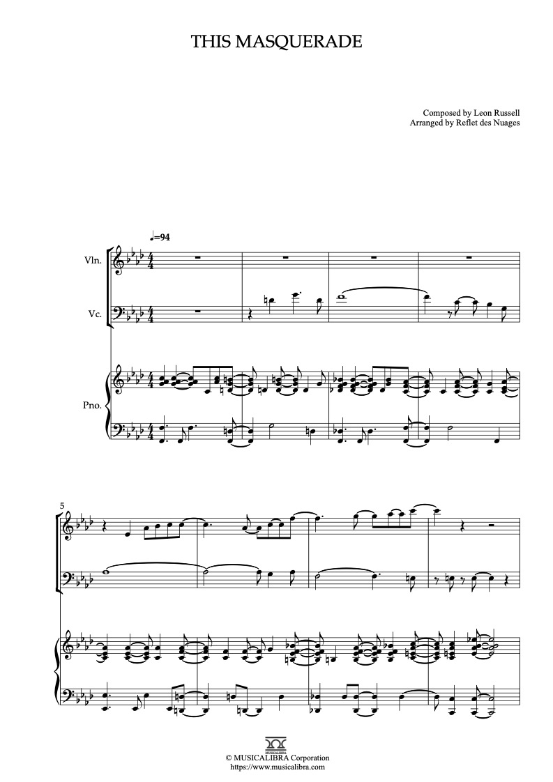 George Benson This Masquerade 三重奏 乐谱 - 小提琴, 大提琴, 钢琴