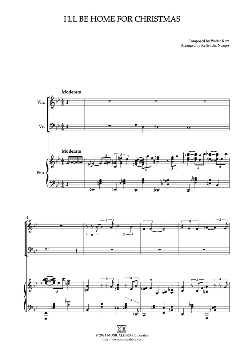 I'll Be Home for Christmas 바이올린, 첼로, 피아노 트리오 실내악 앙상블 편곡 악보