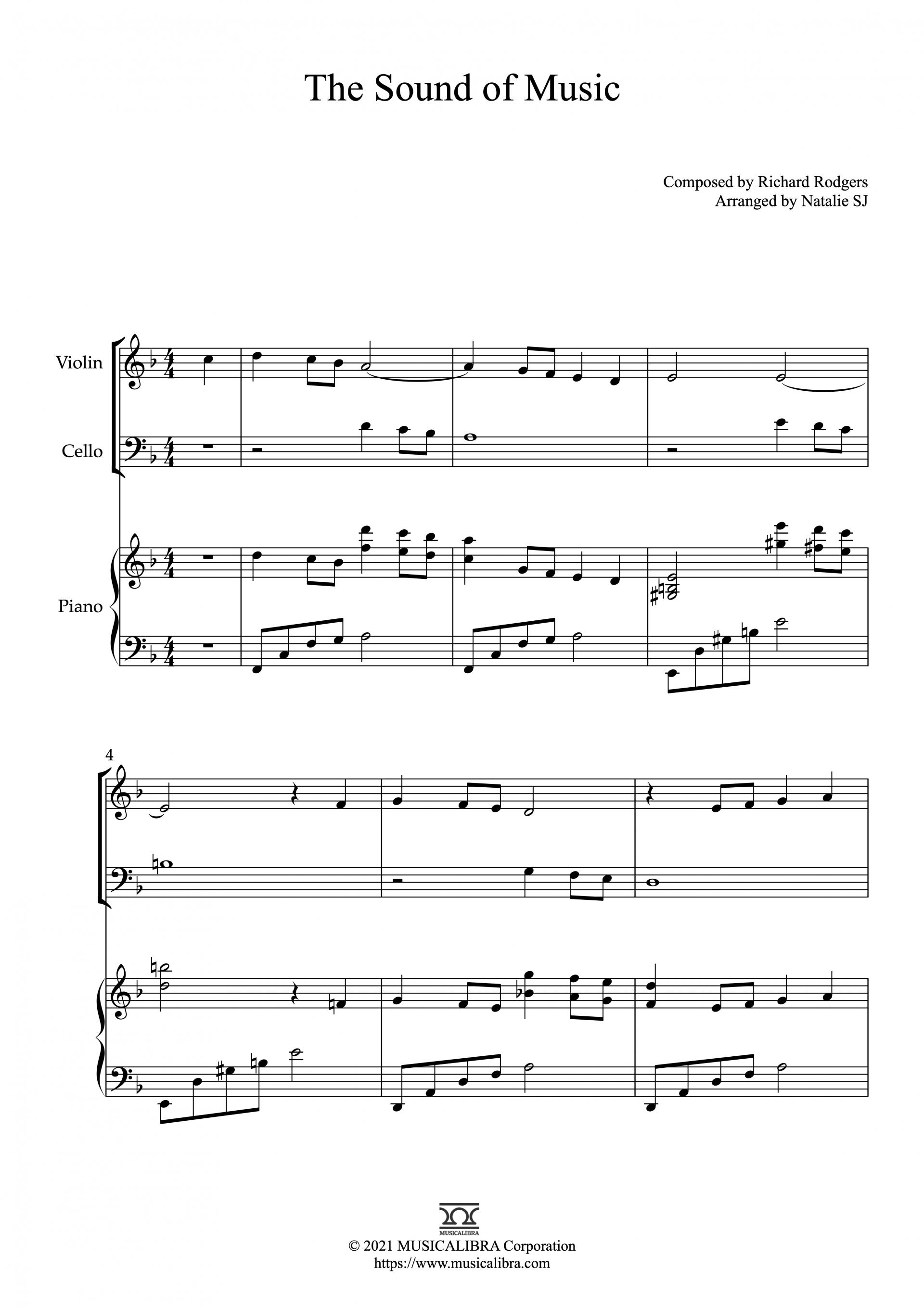 The Sound of Music 編曲 無料 楽譜 - ヴァイオリン、チェロ、ピアノトリオ