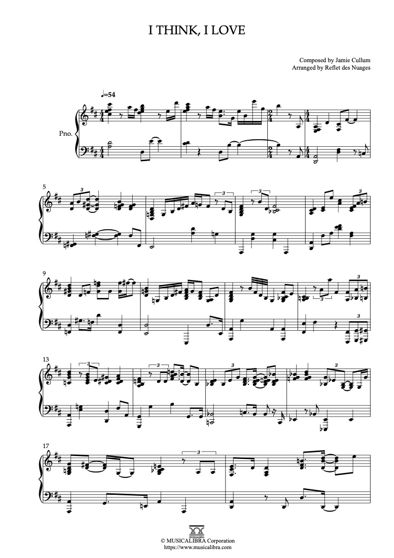 Partitura de I Think, I Love arreglada para piano solo