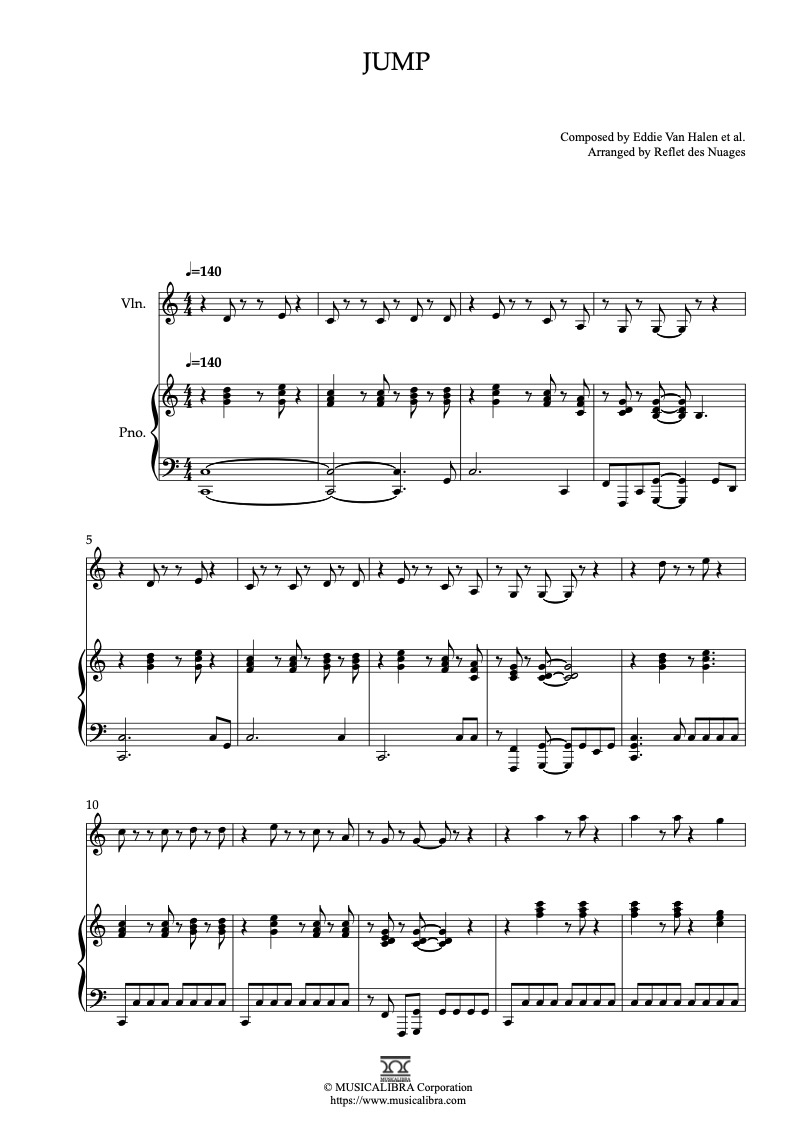 Partitura de Van Halen Jump arreglada para dueto de violín y piano
