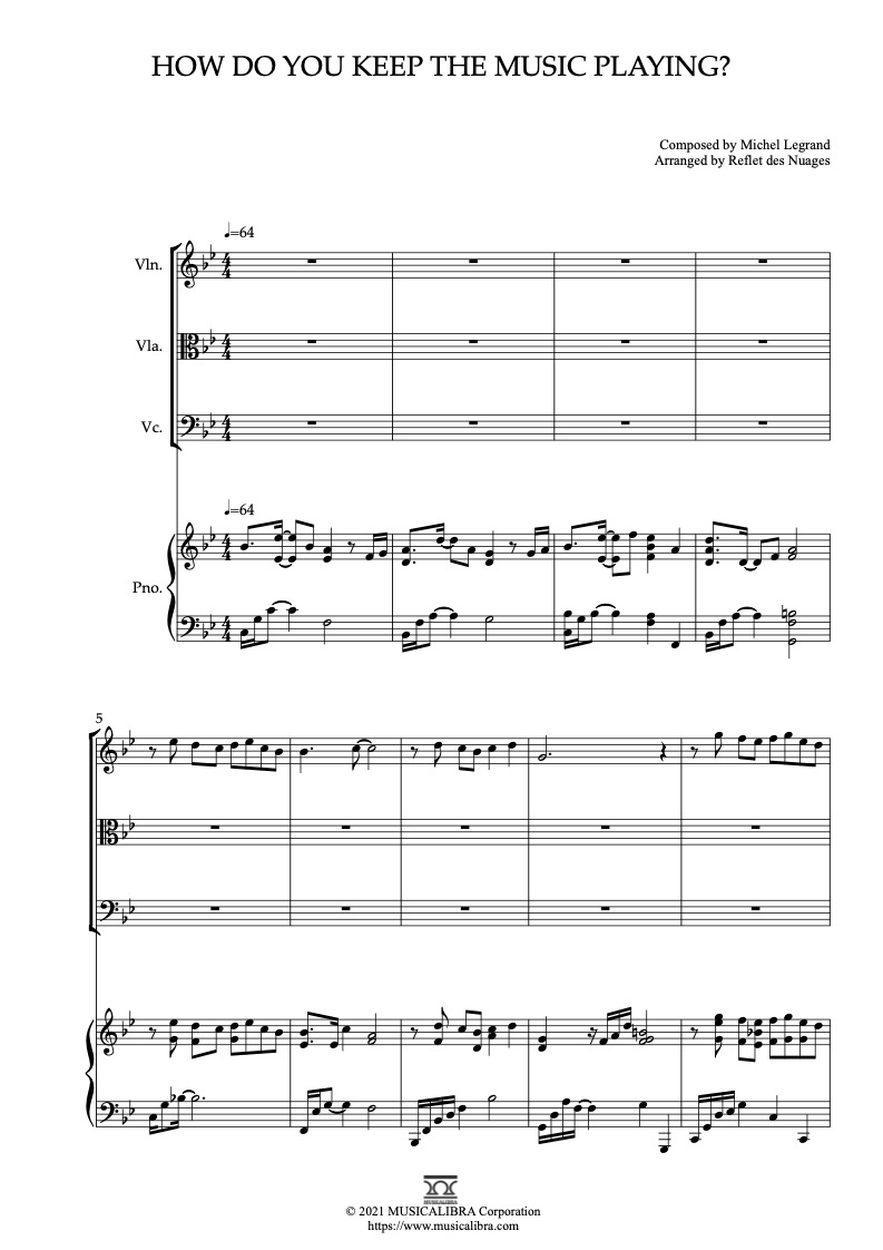 Sheet music of James Ingram Patti Austin How Do You Keep the Music Playing? arranged for violin, viola, cello and piano quartet chamber ensemble preview page 1