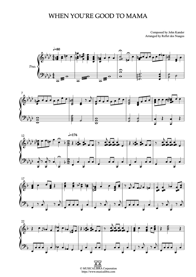 Sheet music of Chicago When You're Good to Mama arranged for piano solo preview page 1