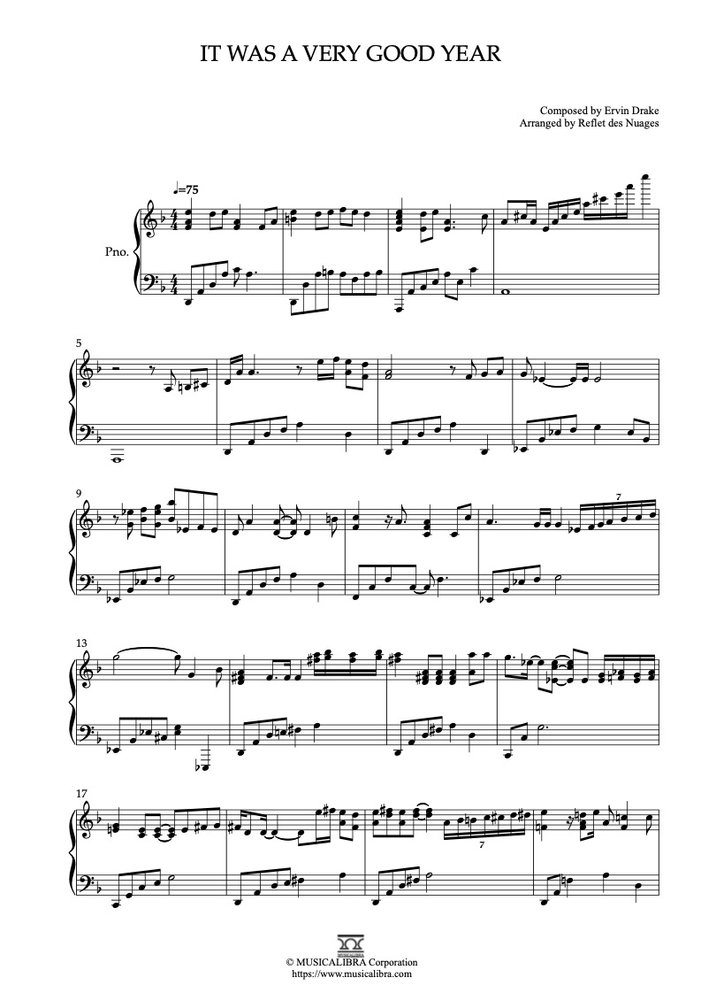 Sheet music of Frank Sinatra It Was a Very Good Year arranged for piano solo preview page 1