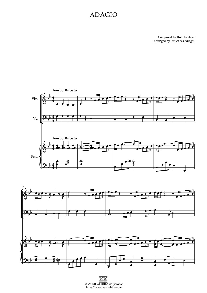 Secret Garden Adagio 三重奏 乐谱 - 小提琴, 大提琴, 钢琴