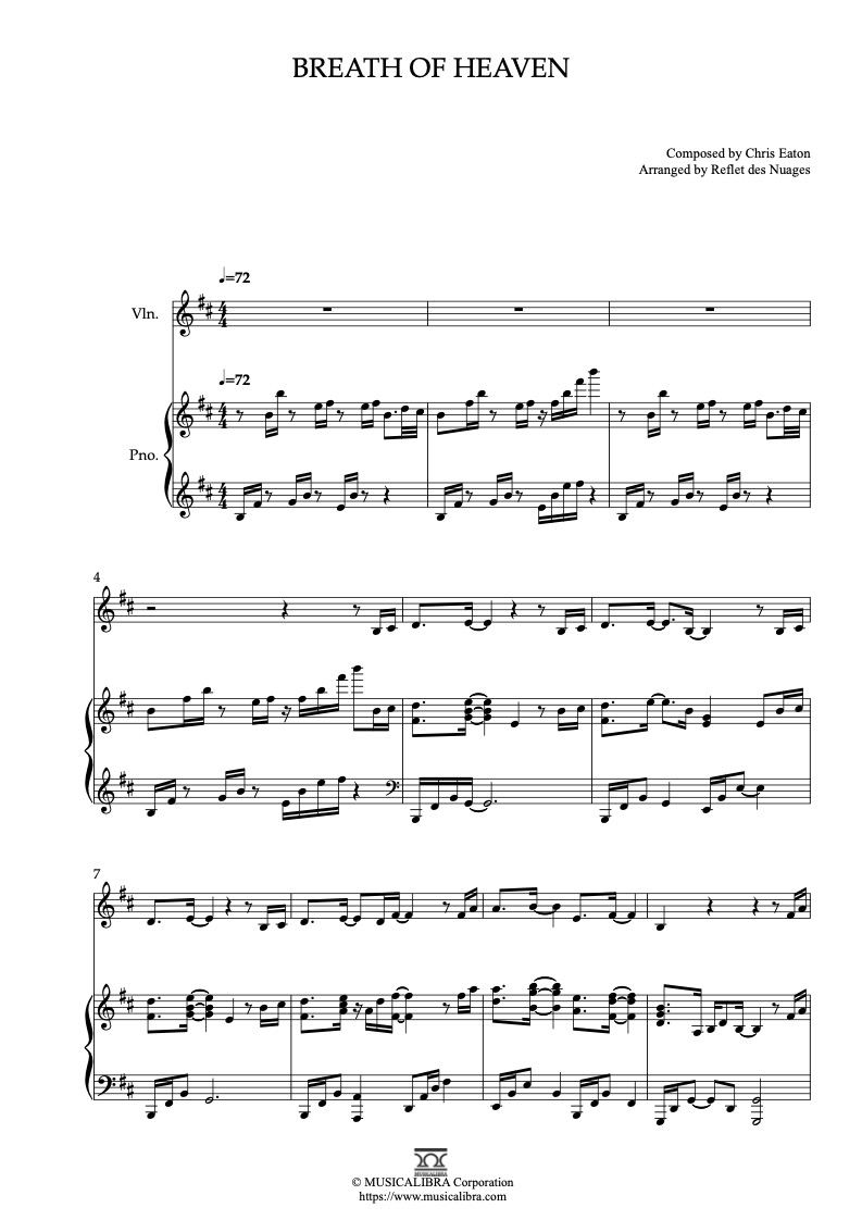 Amy Grant Breath of Heaven 二重奏 樂譜 - 小提琴, 鋼琴
