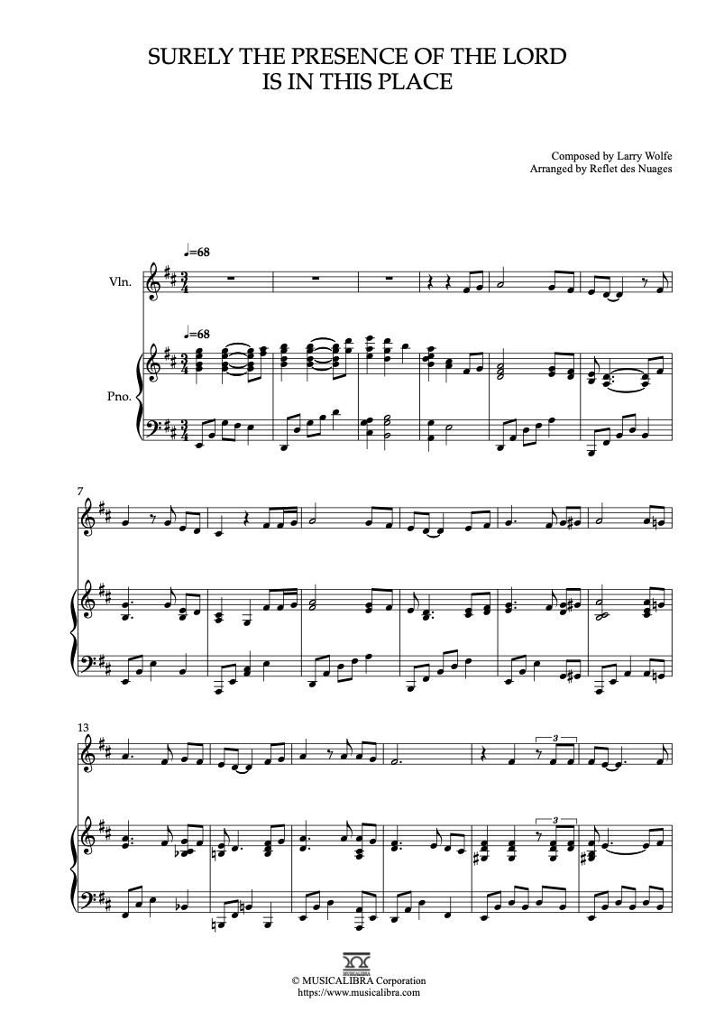 Surely the Presence of the Lord Is in This Place 바이올린 피아노 듀엣 악보