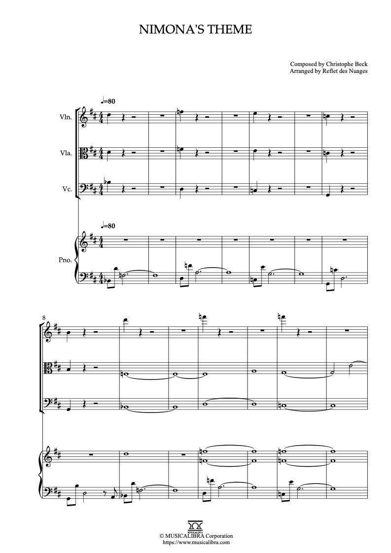 Nimona's Theme 三重奏 乐谱 - 小提琴, 大提琴, 钢琴
