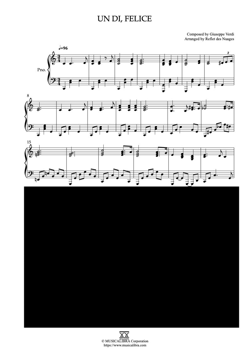 Partitura de La Traviata Un di, felice arreglada para piano solo