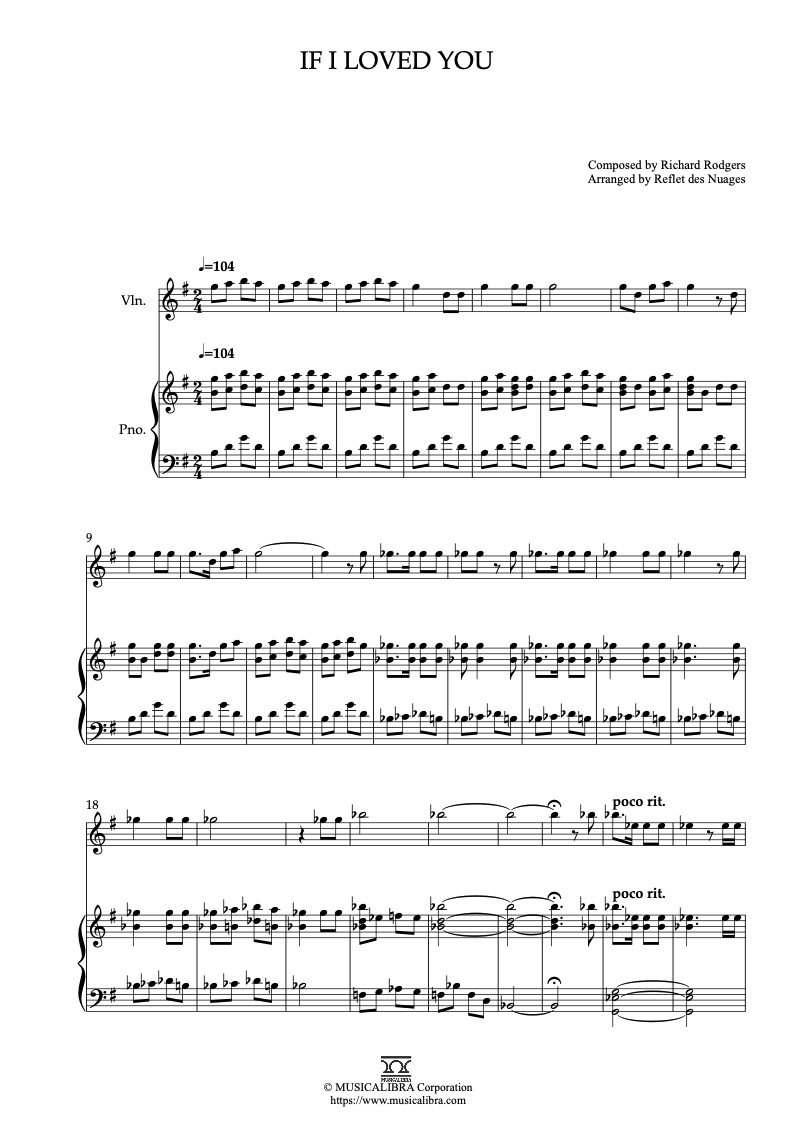 Sheet music of Carousel If I Loved You arranged for violin and piano duet preview page 1