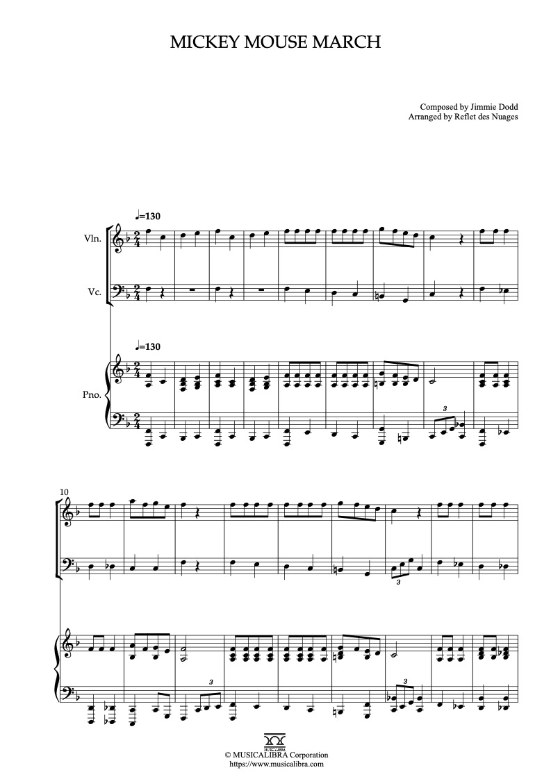 Mickey Mouse Club Mickey Mouse March 三重奏 乐谱 - 小提琴, 大提琴, 钢琴