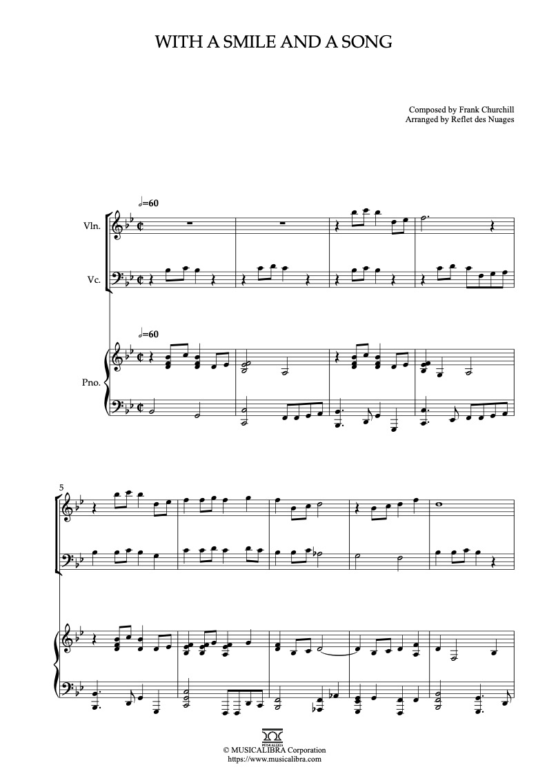 Snow White and the Seven Dwarfs With a Smile and a Song 三重奏 乐谱 - 小提琴, 大提琴, 钢琴