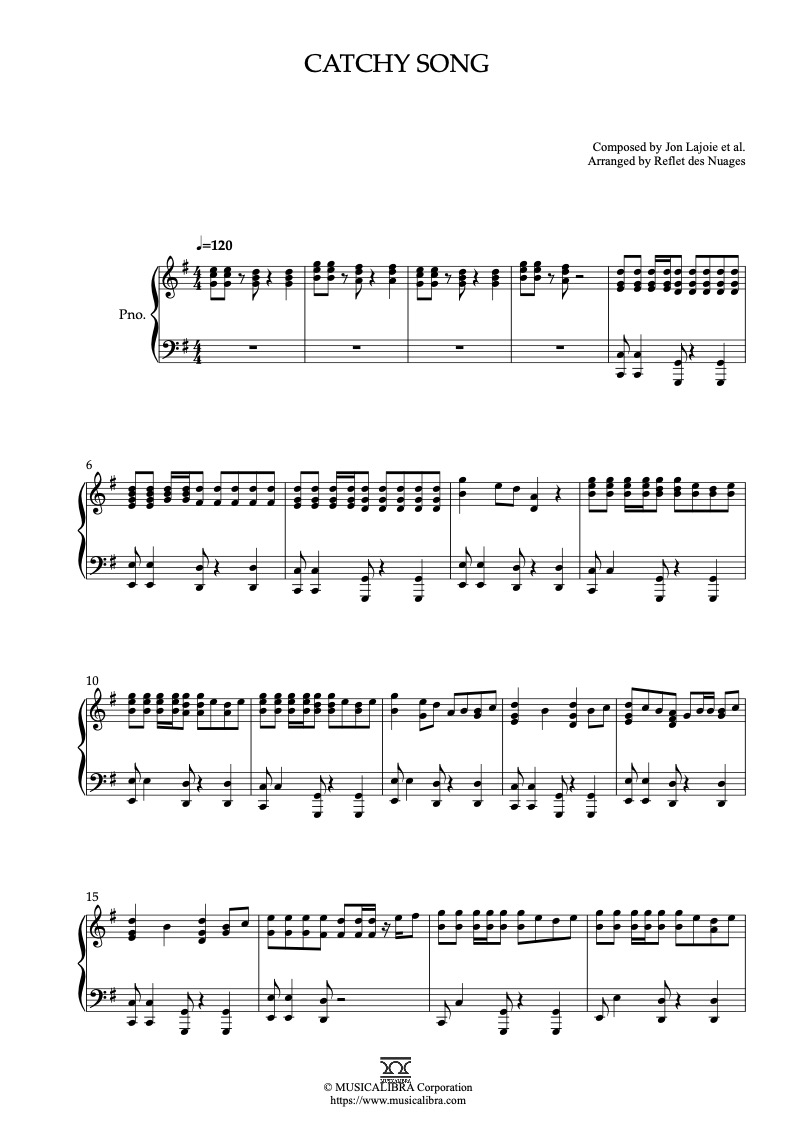 Partitura de The LEGO Movie 2 Catchy Song arreglada para piano solo