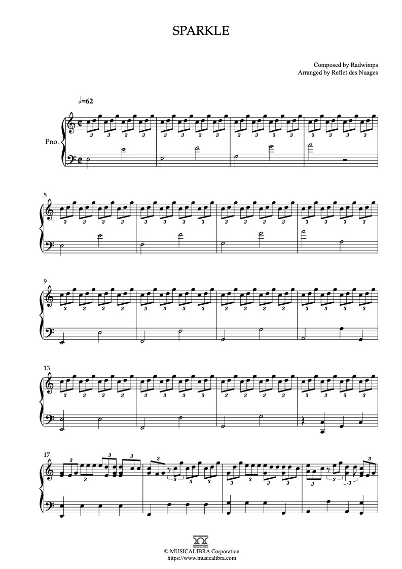 RADWIMPS Sparkle ピアノソロ 編曲 楽譜